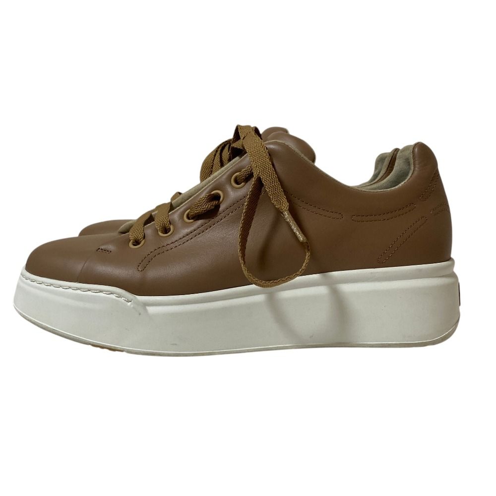 Max Mara Center Logo Leather Low Cut Sneakers 38 Brown — view 2