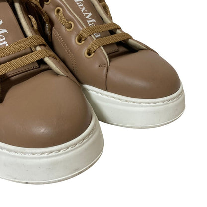 Max Mara Center Logo Leather Low Cut Sneakers 38 Brown — view 6