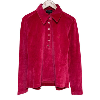 Gucci Era Velvet Long Sleeve Polo Shirt 42
