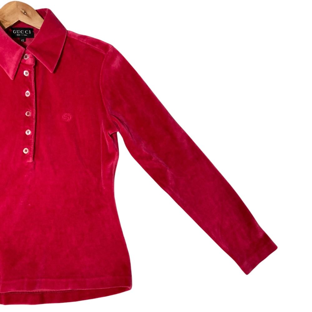 Gucci Era Velvet Long Sleeve Polo Shirt 42 — view 3