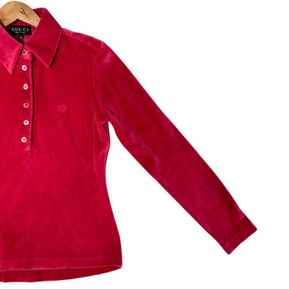 Gucci Era Velvet Long Sleeve Polo Shirt 42 — view 3