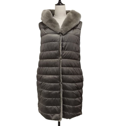 Max Mara the Cube Fur Trim Reversible Down Long Vest 38 Gray