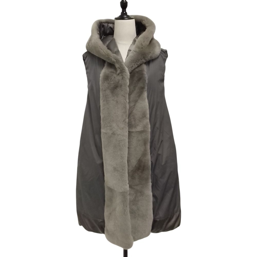 Max Mara the Cube Fur Trim Reversible Down Long Vest 38 Gray — view 5
