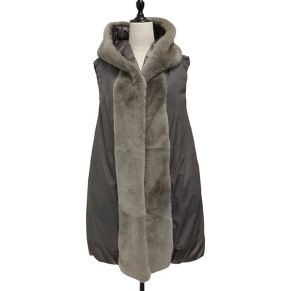 Max Mara the Cube Fur Trim Reversible Down Long Vest 38 Gray — view 5
