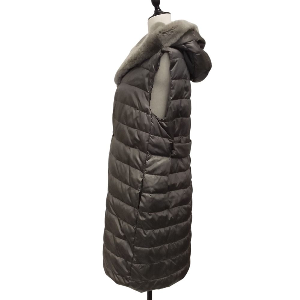 Max Mara the Cube Fur Trim Reversible Down Long Vest 38 Gray — view 2