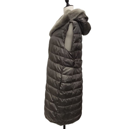 Max Mara the Cube Fur Trim Reversible Down Long Vest 38 Gray — view 2