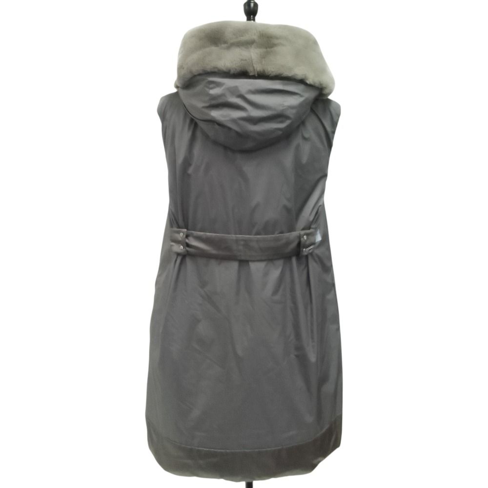 Max Mara the Cube Fur Trim Reversible Down Long Vest 38 Gray — view 7