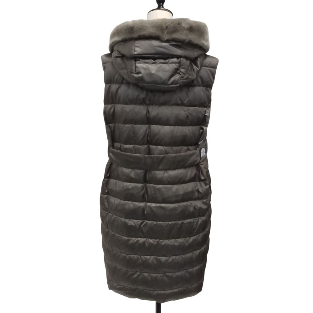 Max Mara the Cube Fur Trim Reversible Down Long Vest 38 Gray — view 3