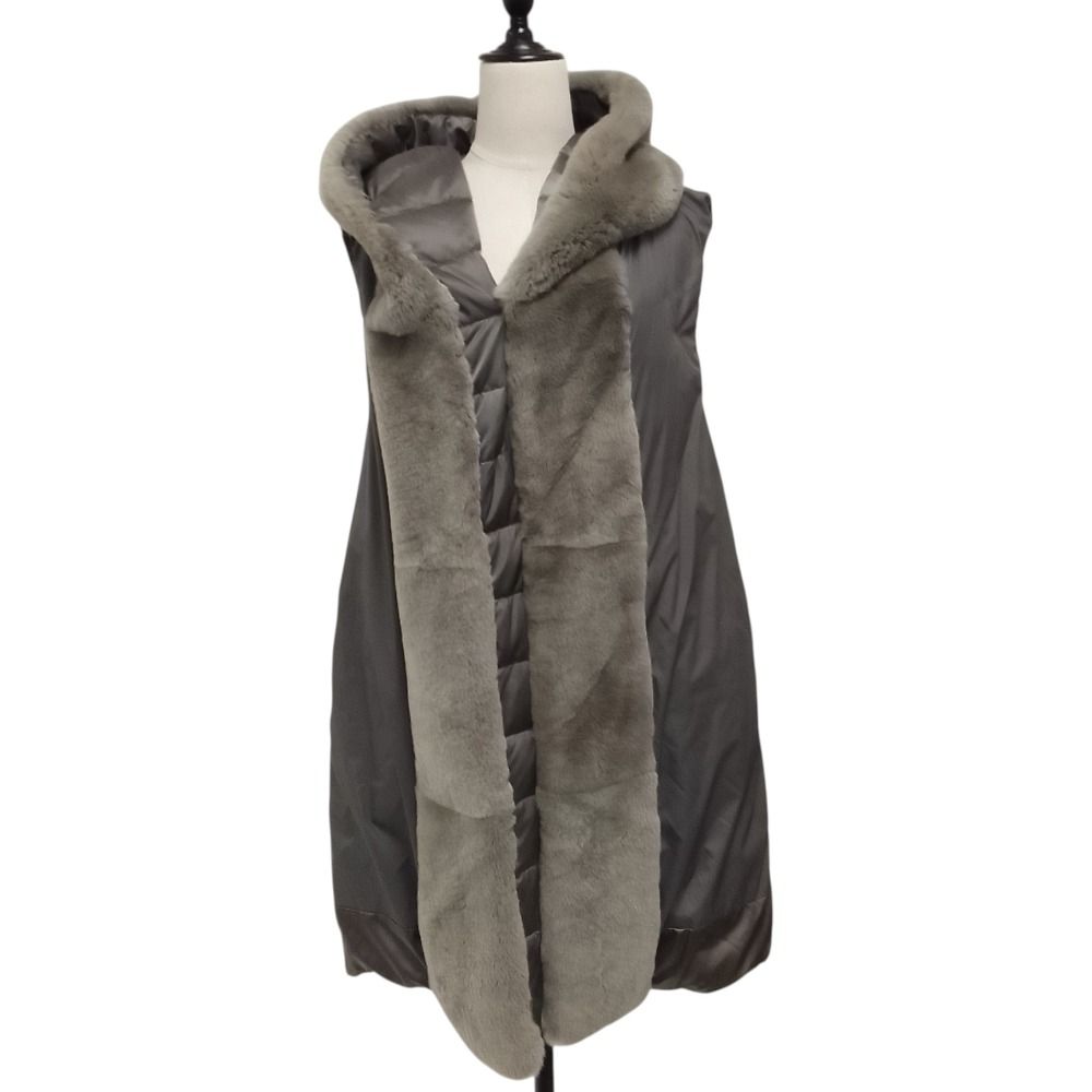 Max Mara the Cube Fur Trim Reversible Down Long Vest 38 Gray — view 8