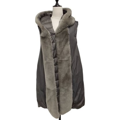 Max Mara the Cube Fur Trim Reversible Down Long Vest 38 Gray — view 8