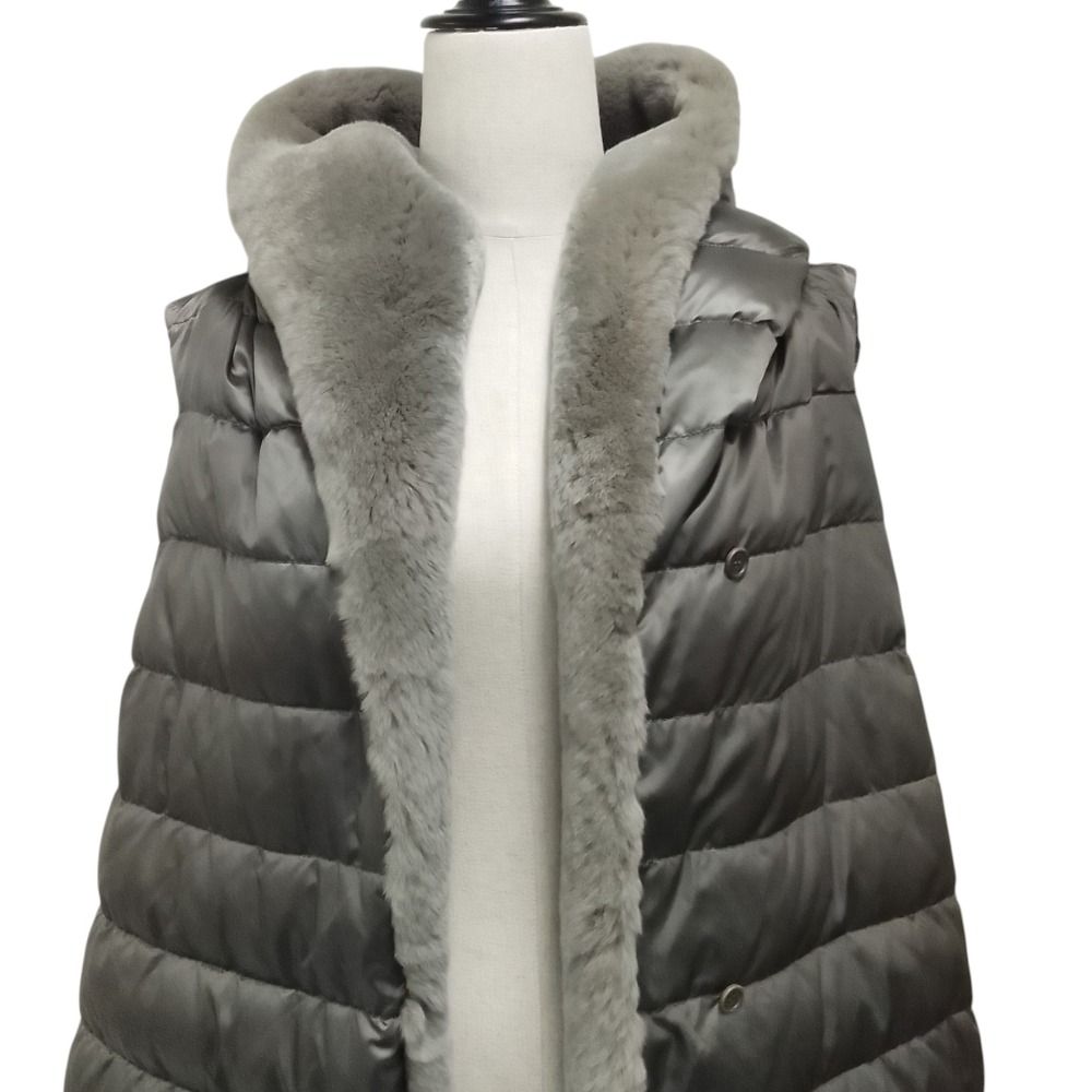 Max Mara the Cube Fur Trim Reversible Down Long Vest 38 Gray — view 4