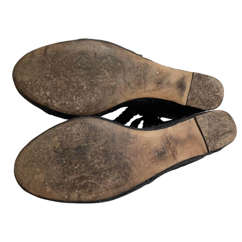 Hermes Espadrilles Braided Wedge Sole Sandals 35 Black — view 7