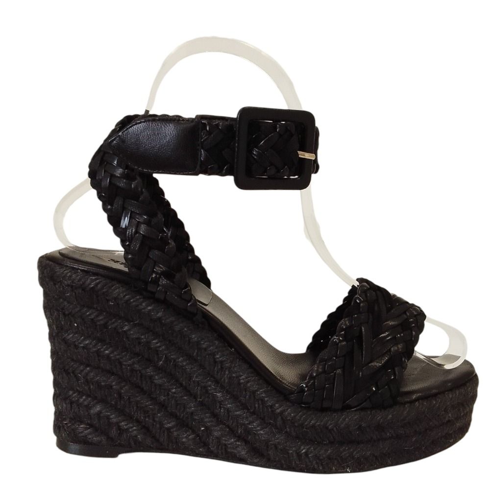 Hermes Espadrilles Braided Wedge Sole Sandals 35 Black — view 5