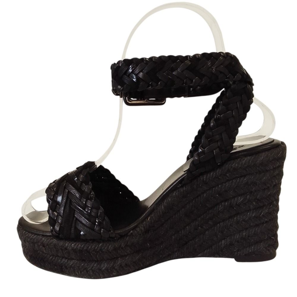Hermes Espadrilles Braided Wedge Sole Sandals 35 Black — view 4