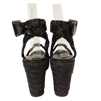 Hermes Espadrilles Braided Wedge Sole Sandals 35 Black — view 3