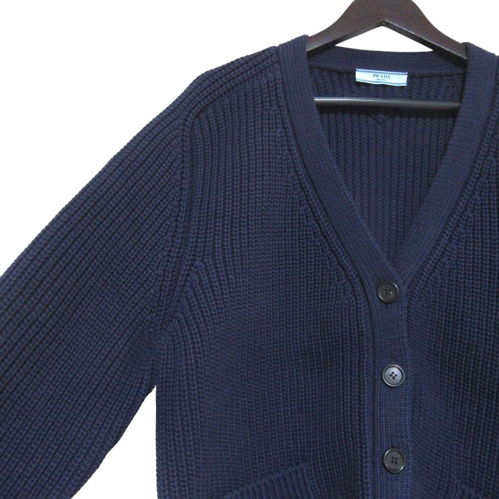 Prada Neck Cotton Knit Cardigan 38 Navy — view 3