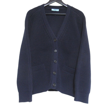 Prada Neck Cotton Knit Cardigan 38 Navy