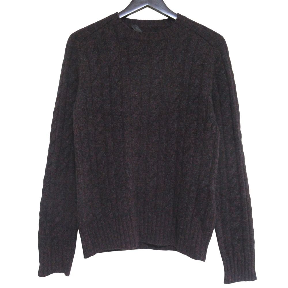 Prada Wool Cashmere Melange Long Sleeve Cable Knit Mixed Sweater 48 Bordeaux