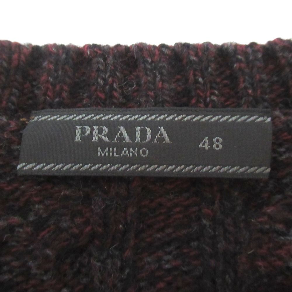 Prada Wool Cashmere Melange Long Sleeve Cable Knit Mixed Sweater 48 Bordeaux — view 7