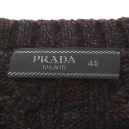 Prada Wool Cashmere Melange Long Sleeve Cable Knit Mixed Sweater 48 Bordeaux — view 7