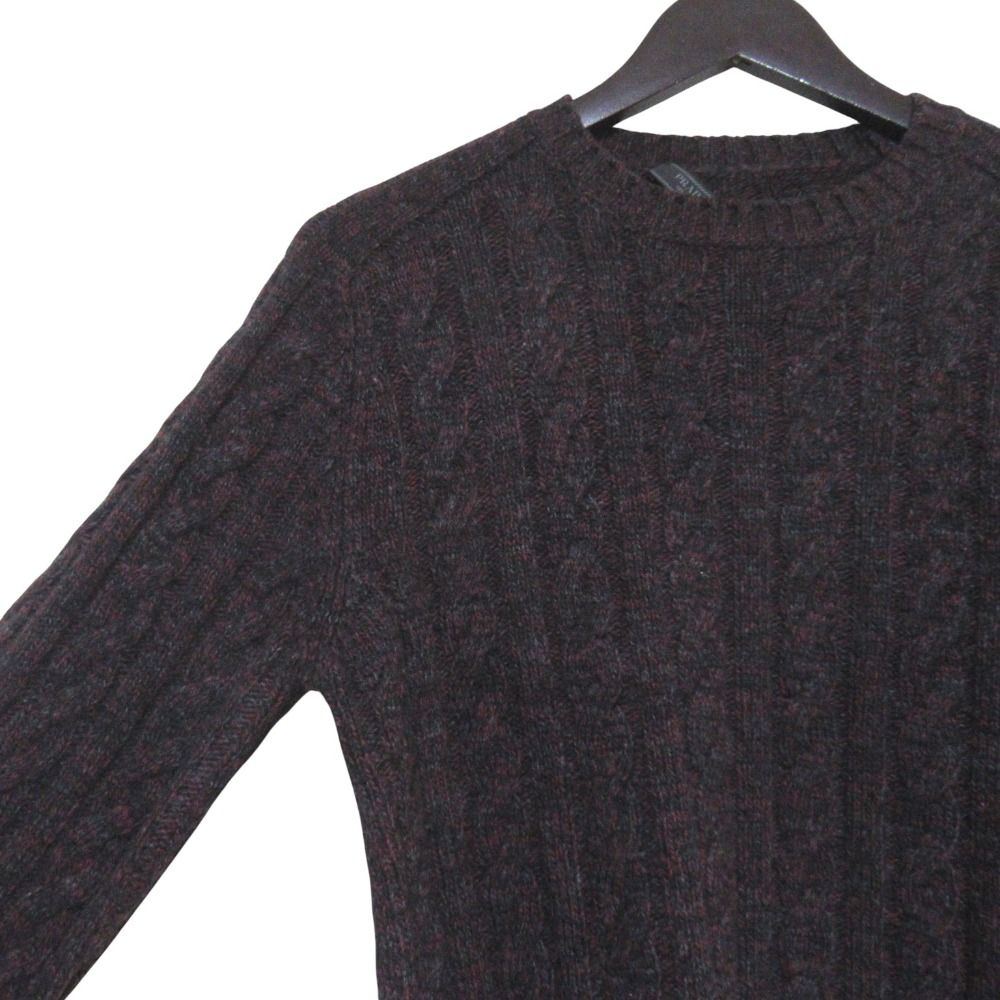 Prada Wool Cashmere Melange Long Sleeve Cable Knit Mixed Sweater 48 Bordeaux — view 3