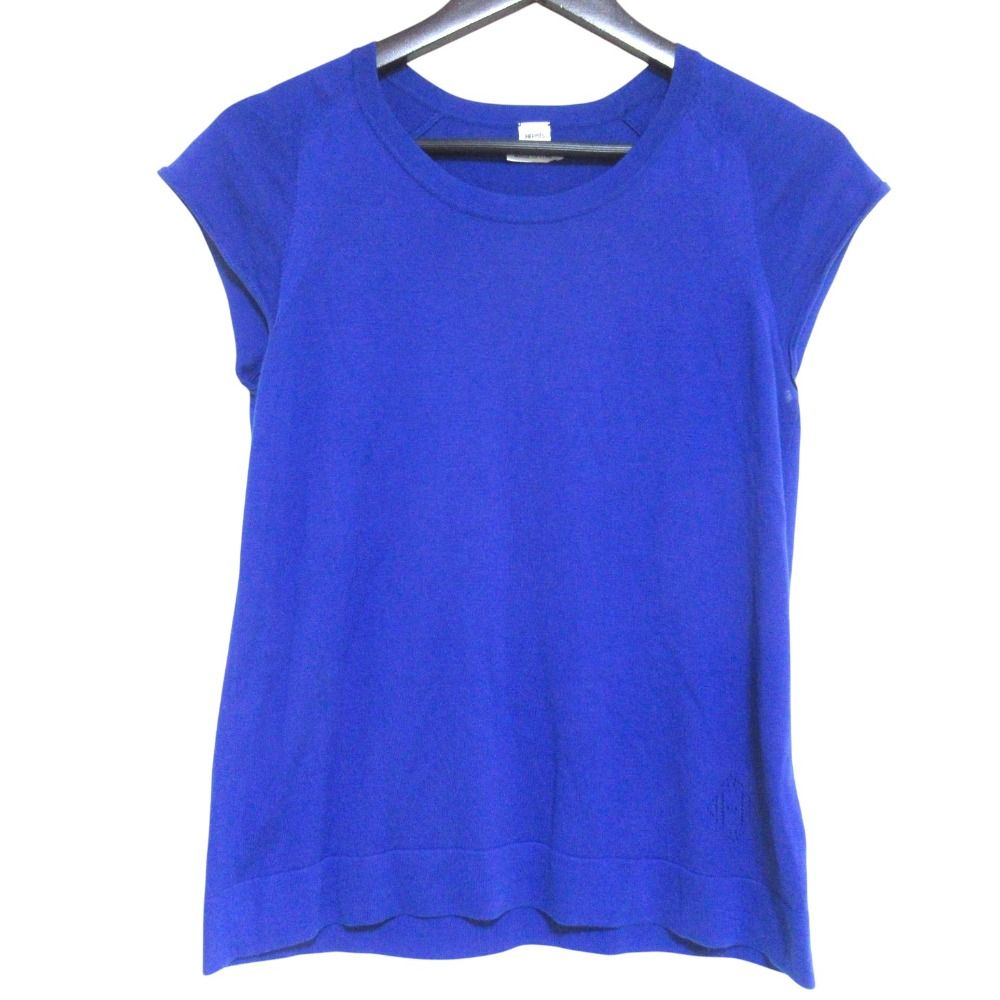 Hermes Cotton Silk French Sleeve High Gauge Knit Top 38 Blue Sweater