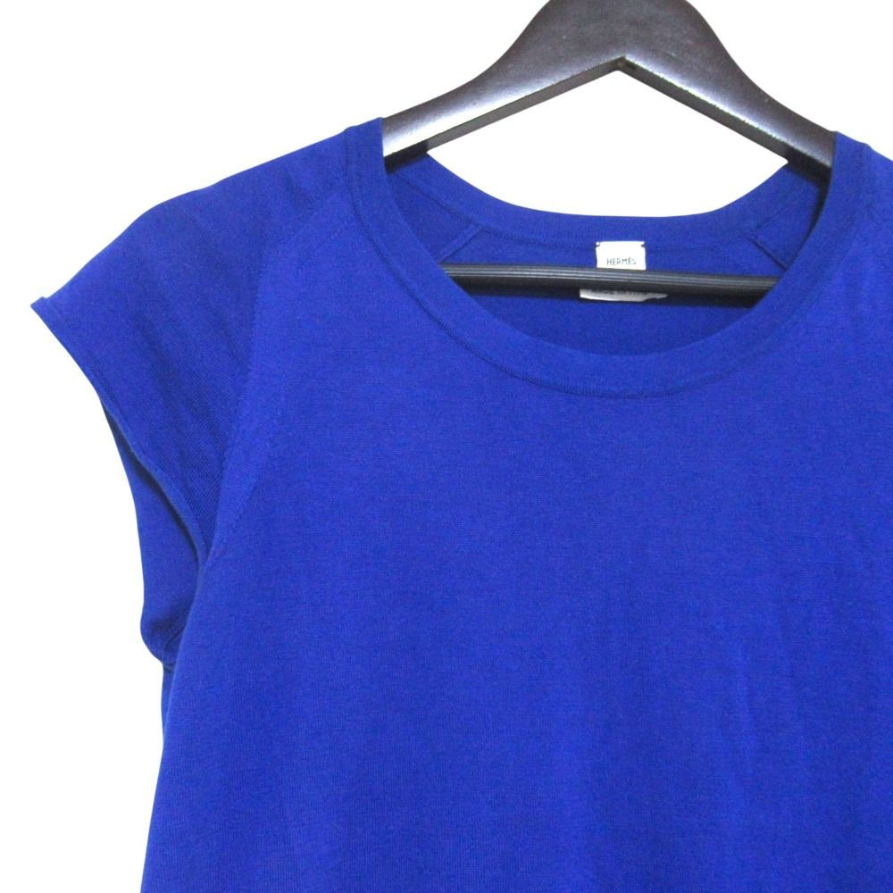 Hermes Cotton Silk French Sleeve High Gauge Knit Top 38 Blue Sweater — view 3