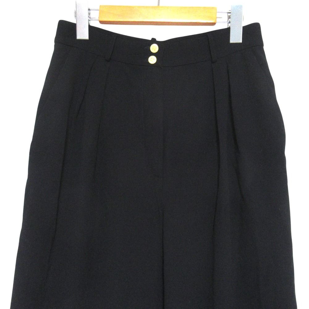 Chanel Vintage CC Logo Button Two Tuck Wide Pants Black — view 3
