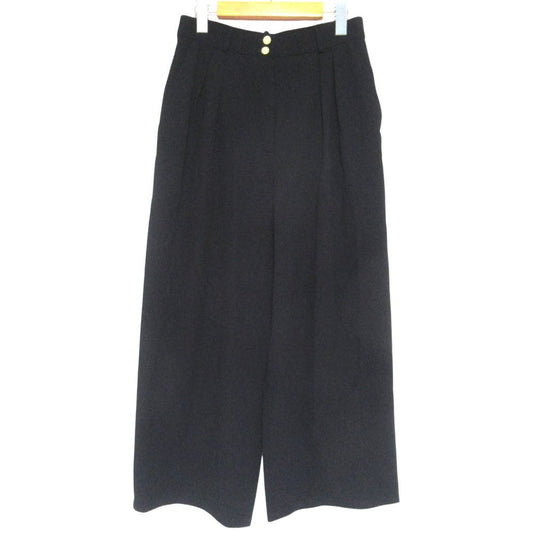 Chanel Vintage CC Logo Button Two Tuck Wide Pants Black