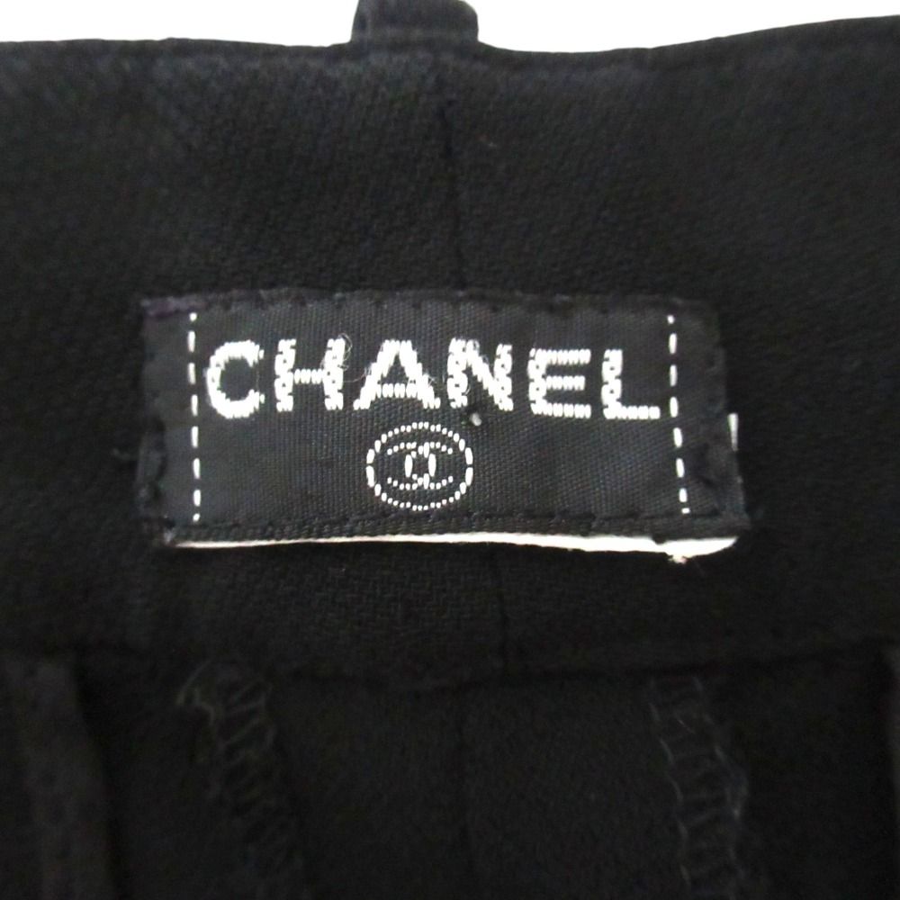 Chanel Vintage CC Logo Button Two Tuck Wide Pants Black — view 7