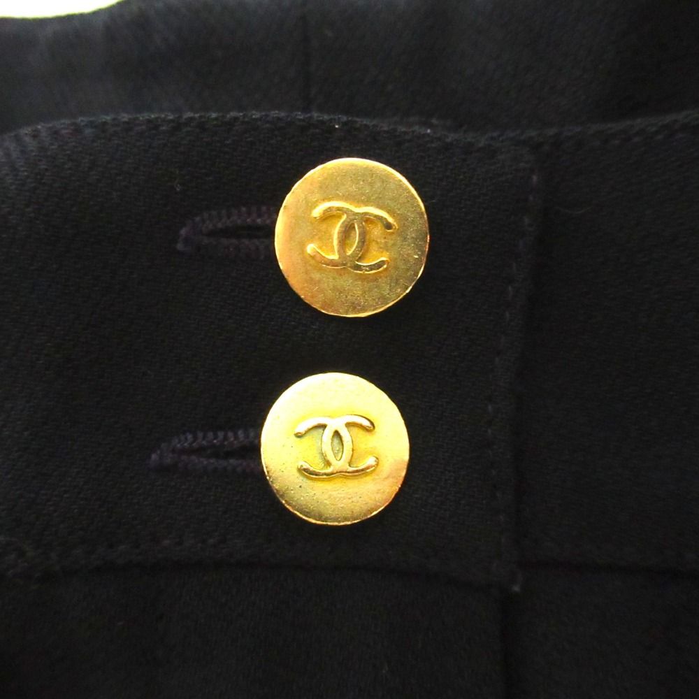 Chanel Vintage CC Logo Button Two Tuck Wide Pants Black — view 5