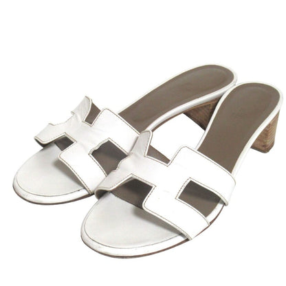 Hermes Oasis Motif Leather Sandals 38 White
