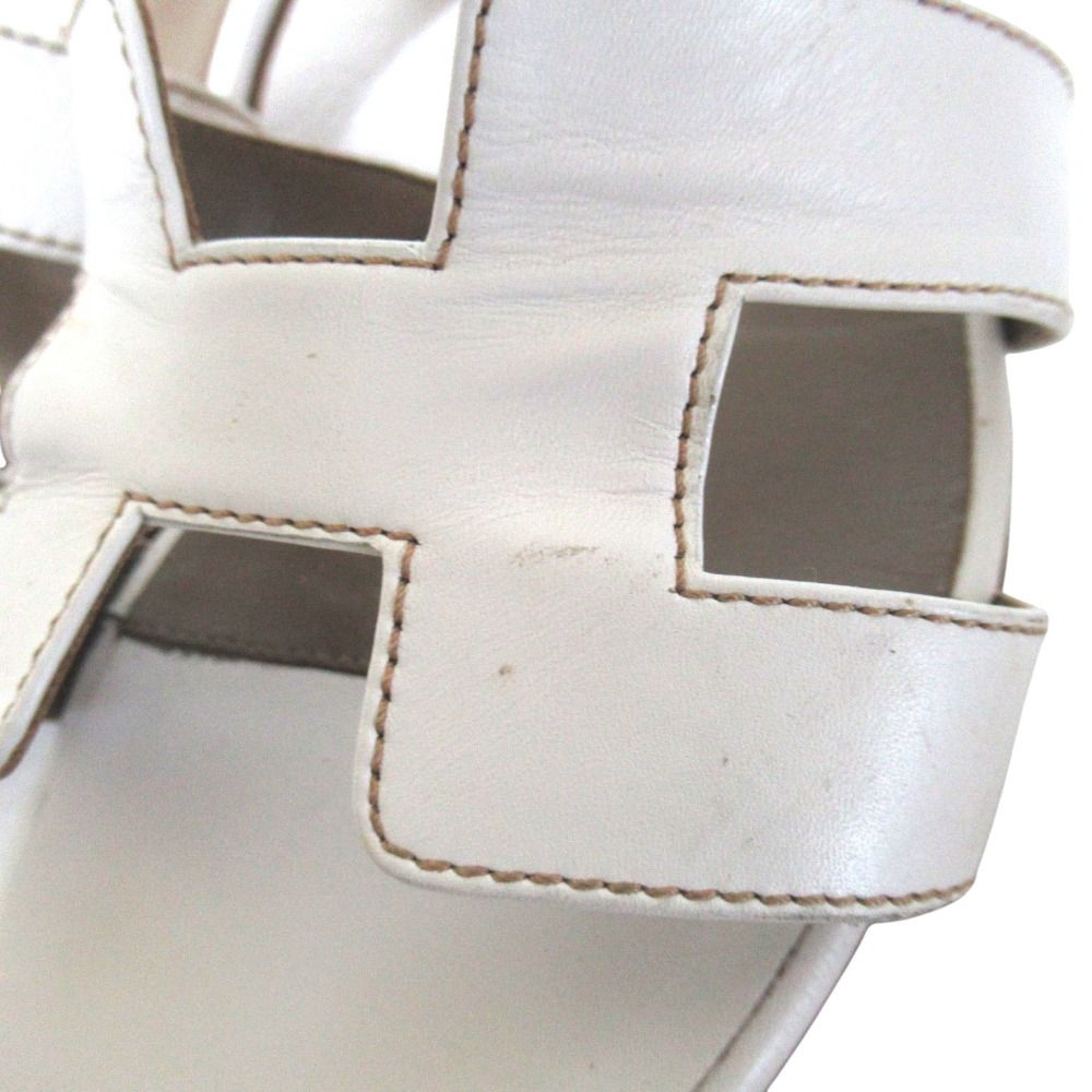 Hermes Oasis Motif Leather Sandals 38 White — view 5