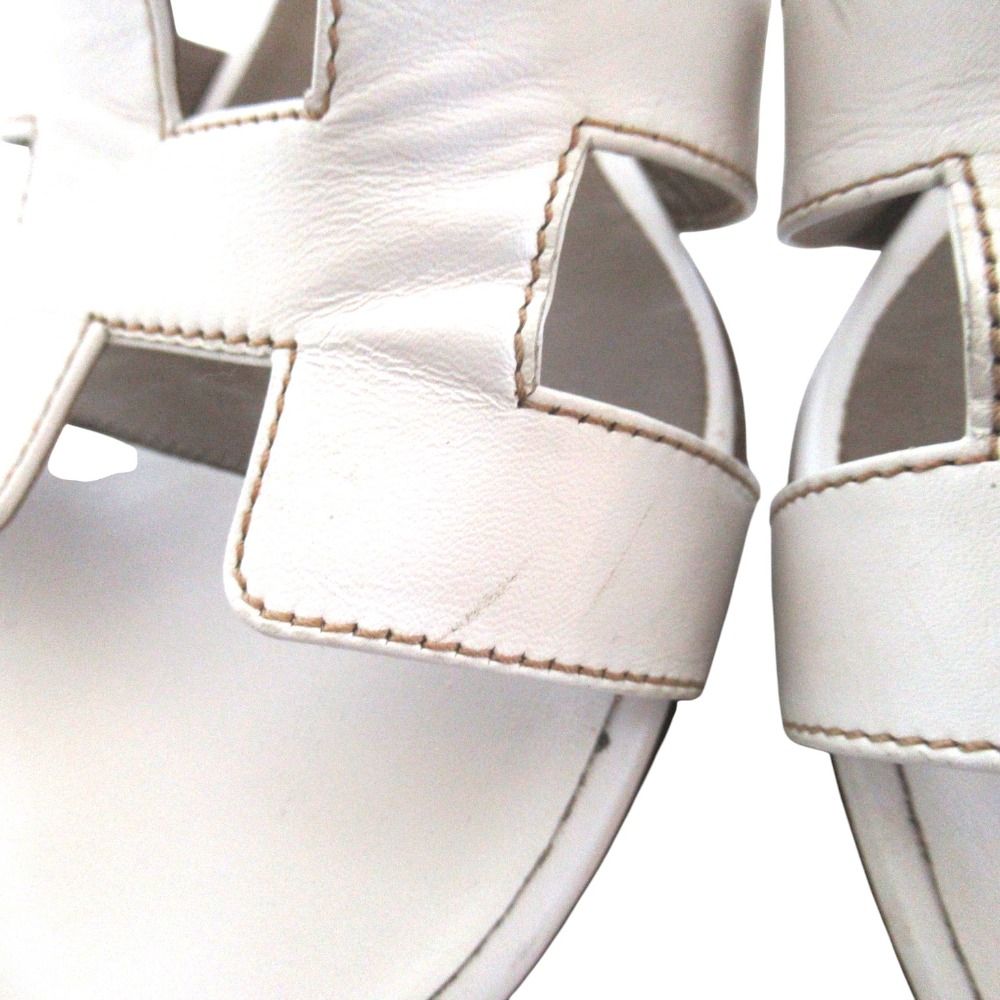 Hermes Oasis Motif Leather Sandals 38 White — view 6