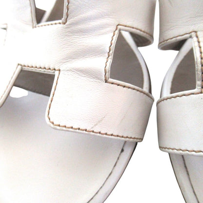 Hermes Oasis Motif Leather Sandals 38 White — view 6