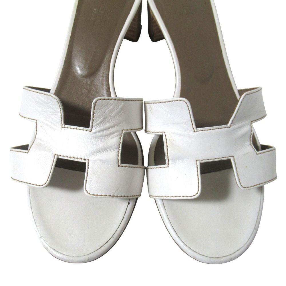 Hermes Oasis Motif Leather Sandals 38 White — view 4