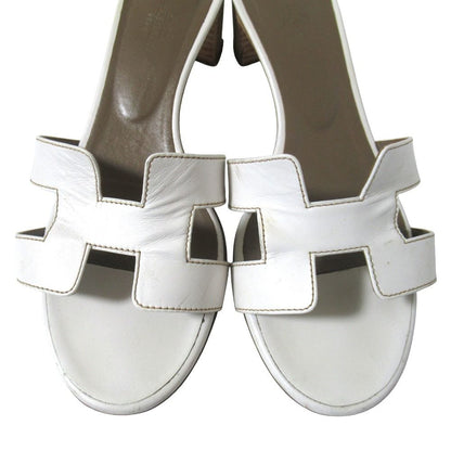 Hermes Oasis Motif Leather Sandals 38 White — view 4