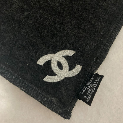 Chanel Silk Knit CC Logo Large Shawl Scarf Charcoal Gray — view 3