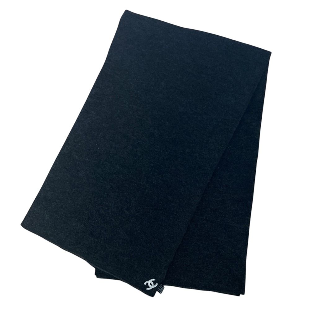 Chanel Silk Knit CC Logo Large Shawl Scarf Charcoal Gray