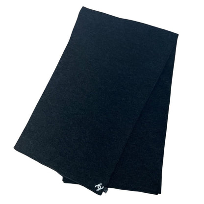 Chanel Silk Knit CC Logo Large Shawl Scarf Charcoal Gray