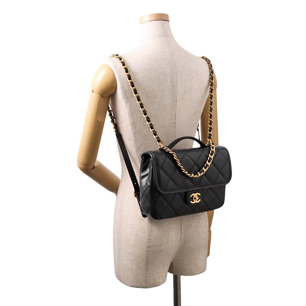 Chanel Backpack Quilted CC Logo Caviar Leather Black — view 4