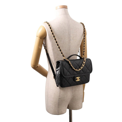 Chanel Backpack Quilted CC Logo Caviar Leather Black — view 4