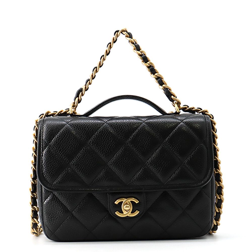 Chanel Backpack Quilted CC Logo Caviar Leather Black