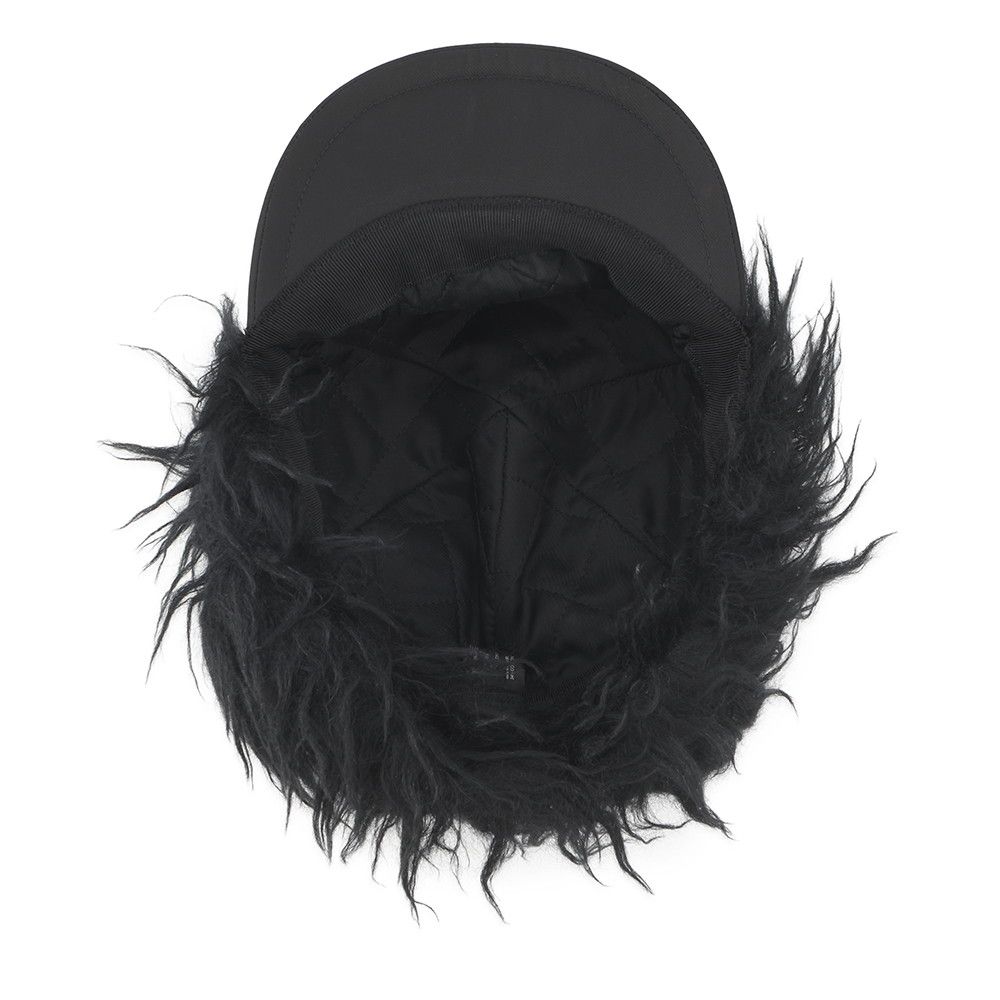 Prada Cap Flight Cap Triangle Logo Nylon Fur L Hat Black — view 6