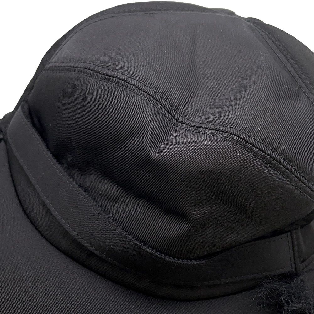 Prada Cap Flight Cap Triangle Logo Nylon Fur L Hat Black — view 7