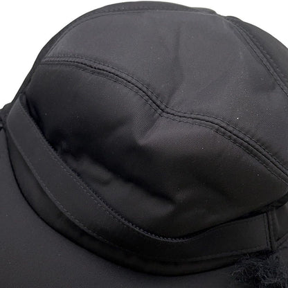 Prada Cap Flight Cap Triangle Logo Nylon Fur L Hat Black — view 7