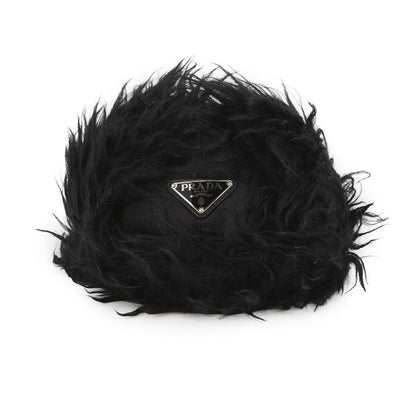 Prada Cap Flight Cap Triangle Logo Nylon Fur L Hat Black — view 4