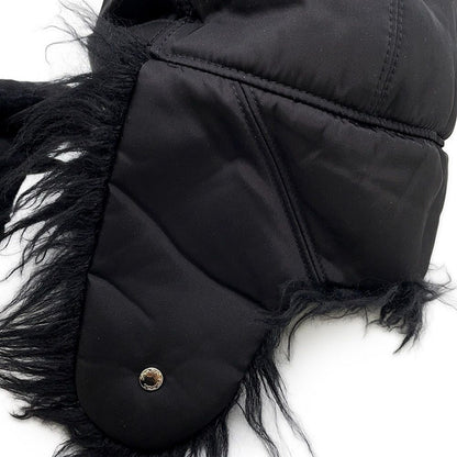 Prada Cap Flight Cap Triangle Logo Nylon Fur L Hat Black — view 8