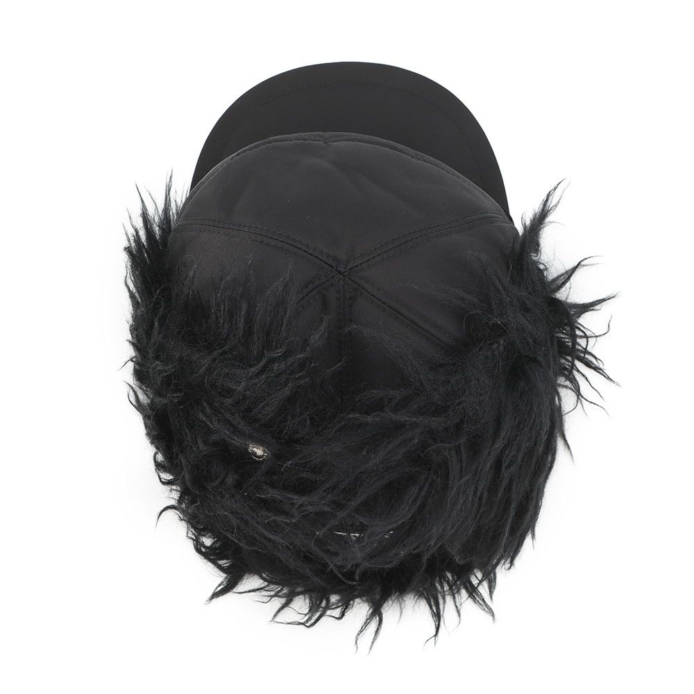 Prada Cap Flight Cap Triangle Logo Nylon Fur L Hat Black — view 5