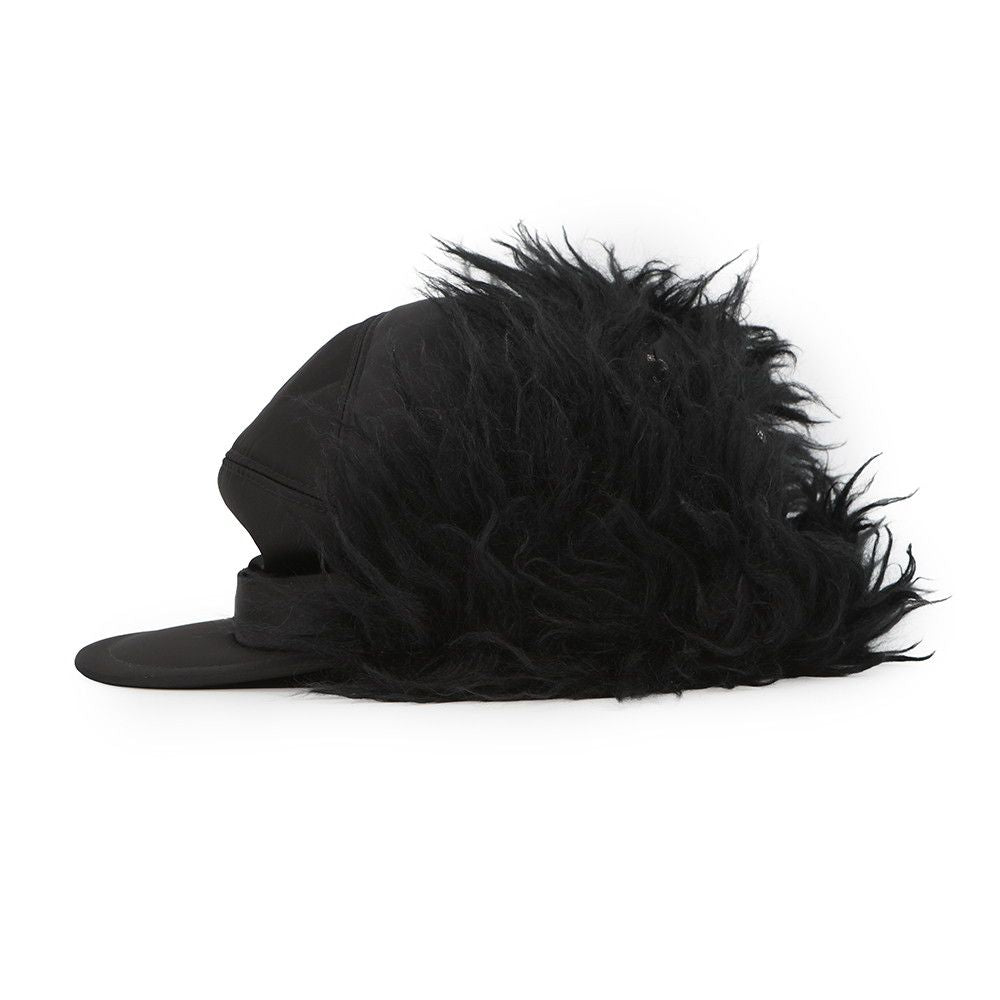 Prada Cap Flight Cap Triangle Logo Nylon Fur L Hat Black — view 3